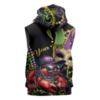 Personalized Mardi Gras Funny Shrimp Sleeveless Zip Hoodie Fleur De Lis Special Version - Wonder Print Shop