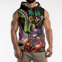 Personalized Mardi Gras Funny Shrimp Sleeveless Zip Hoodie Fleur De Lis Special Version - Wonder Print Shop