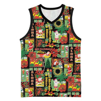 Hawaiian Santa Christmas Pattern Basketball Jersey Black Version - Wonder Print Shop