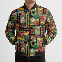 Hawaiian Santa Christmas Pattern Bomber Puffer Jacket Black Version - Wonder Print Shop