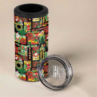 Hawaiian Santa Christmas Pattern 4 in 1 Can Cooler Tumbler Black Version - Wonder Print Shop