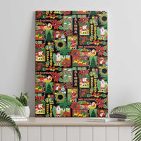 Hawaiian Santa Christmas Pattern Canvas Wall Art Black Version - Wonder Print Shop