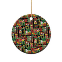 Hawaiian Santa Christmas Pattern Ceramic Ornament Black Version - Wonder Print Shop