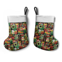 Hawaiian Santa Christmas Pattern Christmas Stocking Black Version - Wonder Print Shop