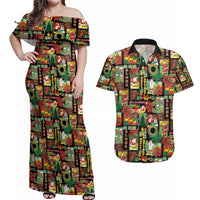 Hawaiian Santa Christmas Pattern Couples Matching Off Shoulder Maxi Dress and Hawaiian Shirt Black Version - Wonder Print Shop