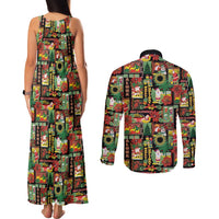 Hawaiian Santa Christmas Pattern Couples Matching Tank Maxi Dress and Long Sleeve Button Shirt Black Version - Wonder Print Shop