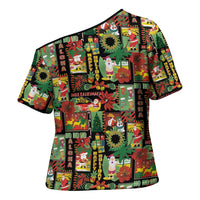 Hawaiian Santa Christmas Pattern Cross Shoulder Shirt Black Version - Wonder Print Shop