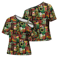 Hawaiian Santa Christmas Pattern Cross Shoulder Shirt Black Version - Wonder Print Shop