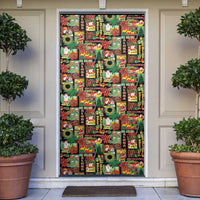 Hawaiian Santa Christmas Pattern Door Cover Black Version - Wonder Print Shop