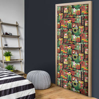 Hawaiian Santa Christmas Pattern Door Cover Black Version - Wonder Print Shop