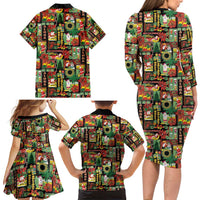Hawaiian Santa Christmas Pattern Family Matching Long Sleeve Bodycon Dress and Hawaiian Shirt Black Version - Wonder Print Shop