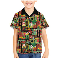 Hawaiian Santa Christmas Pattern Family Matching Mermaid Dress and Hawaiian Shirt Black Version - Wonder Print Shop