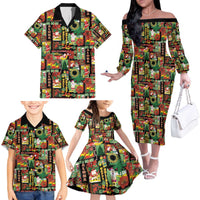 Hawaiian Santa Christmas Pattern Family Matching Off The Shoulder Long Sleeve Dress and Hawaiian Shirt Black Version - Wonder Print Shop