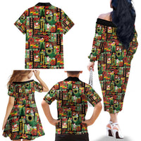 Hawaiian Santa Christmas Pattern Family Matching Off The Shoulder Long Sleeve Dress and Hawaiian Shirt Black Version - Wonder Print Shop