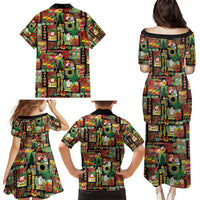 Hawaiian Santa Christmas Pattern Family Matching Puletasi and Hawaiian Shirt Black Version - Wonder Print Shop