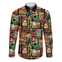 Hawaiian Santa Christmas Pattern Family Matching Puletasi and Hawaiian Shirt Black Version - Wonder Print Shop