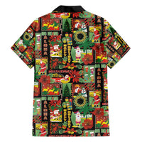 Hawaiian Santa Christmas Pattern Family Matching Short Sleeve Bodycon Dress and Hawaiian Shirt Black Version - Wonder Print Shop