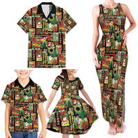 Hawaiian Santa Christmas Pattern Family Matching Tank Maxi Dress and Hawaiian Shirt Black Version - Wonder Print Shop