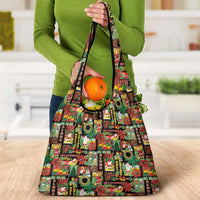 Hawaiian Santa Christmas Pattern Grocery Bag Black Version - Wonder Print Shop