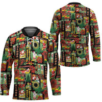 Hawaiian Santa Christmas Pattern Hockey Jersey Black Version - Wonder Print Shop