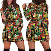 Hawaiian Santa Christmas Pattern Hoodie Dress Black Version - Wonder Print Shop
