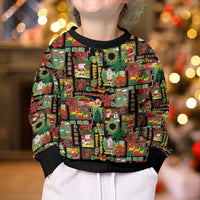 Hawaiian Santa Christmas Pattern Kid Ugly Christmas Sweater Black Version - Wonder Print Shop