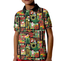 Hawaiian Santa Christmas Pattern Kid Polo Shirt Black Version - Wonder Print Shop