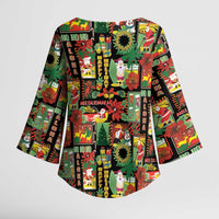 Hawaiian Santa Christmas Pattern Kimono Sleeve Blouse Black Version - Wonder Print Shop