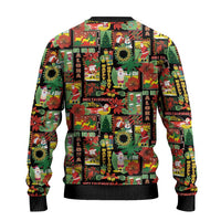 Hawaiian Santa Christmas Pattern Ugly Christmas Sweater Black Version - Wonder Print Shop