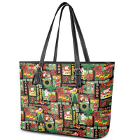 Hawaiian Santa Christmas Pattern Leather Tote Bag Black Version - Wonder Print Shop