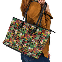 Hawaiian Santa Christmas Pattern Leather Tote Bag Black Version - Wonder Print Shop