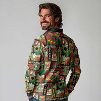 Hawaiian Santa Christmas Pattern Long Sleeve Polo Shirt Black Version - Wonder Print Shop