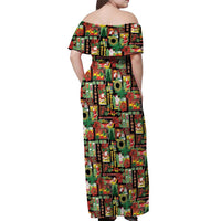 Hawaiian Santa Christmas Pattern Off Shoulder Maxi Dress Black Version - Wonder Print Shop
