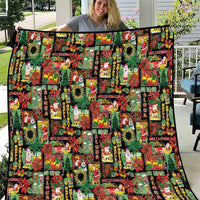 Hawaiian Santa Christmas Pattern Quilt Black Version - Wonder Print Shop