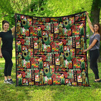 Hawaiian Santa Christmas Pattern Quilt Black Version - Wonder Print Shop