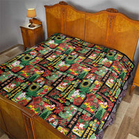 Hawaiian Santa Christmas Pattern Quilt Black Version - Wonder Print Shop