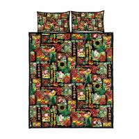 Hawaiian Santa Christmas Pattern Quilt Bed Set Black Version - Wonder Print Shop