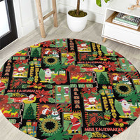Hawaiian Santa Christmas Pattern Round Carpet Black Version - Wonder Print Shop