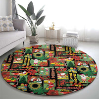 Hawaiian Santa Christmas Pattern Round Carpet Black Version - Wonder Print Shop