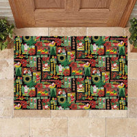 Hawaiian Santa Christmas Pattern Rubber Doormat Black Version - Wonder Print Shop