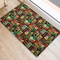 Hawaiian Santa Christmas Pattern Rubber Doormat Black Version - Wonder Print Shop
