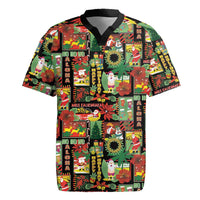 Hawaiian Santa Christmas Pattern Rugby Jersey Black Version - Wonder Print Shop