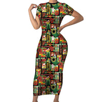 Hawaiian Santa Christmas Pattern Short Sleeve Bodycon Dress Black Version - Wonder Print Shop