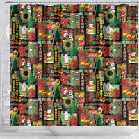 Hawaiian Santa Christmas Pattern Shower Curtain Black Version - Wonder Print Shop