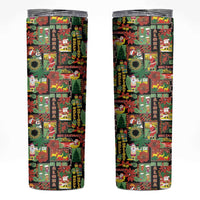 Hawaiian Santa Christmas Pattern Skinny Tumbler Black Version - Wonder Print Shop