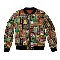 Hawaiian Santa Christmas Pattern Sleeve Zip Bomber Jacket Black Version - Wonder Print Shop