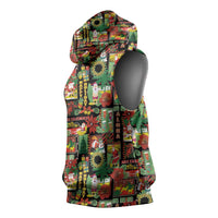 Hawaiian Santa Christmas Pattern Sleeveless Hoodie Black Version - Wonder Print Shop