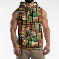 Hawaiian Santa Christmas Pattern Sleeveless Hoodie Black Version - Wonder Print Shop