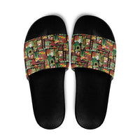 Hawaiian Santa Christmas Pattern Slide Sandals Black Version - Wonder Print Shop