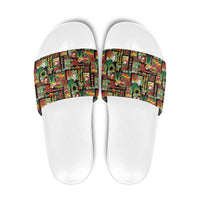 Hawaiian Santa Christmas Pattern Slide Sandals Black Version - Wonder Print Shop